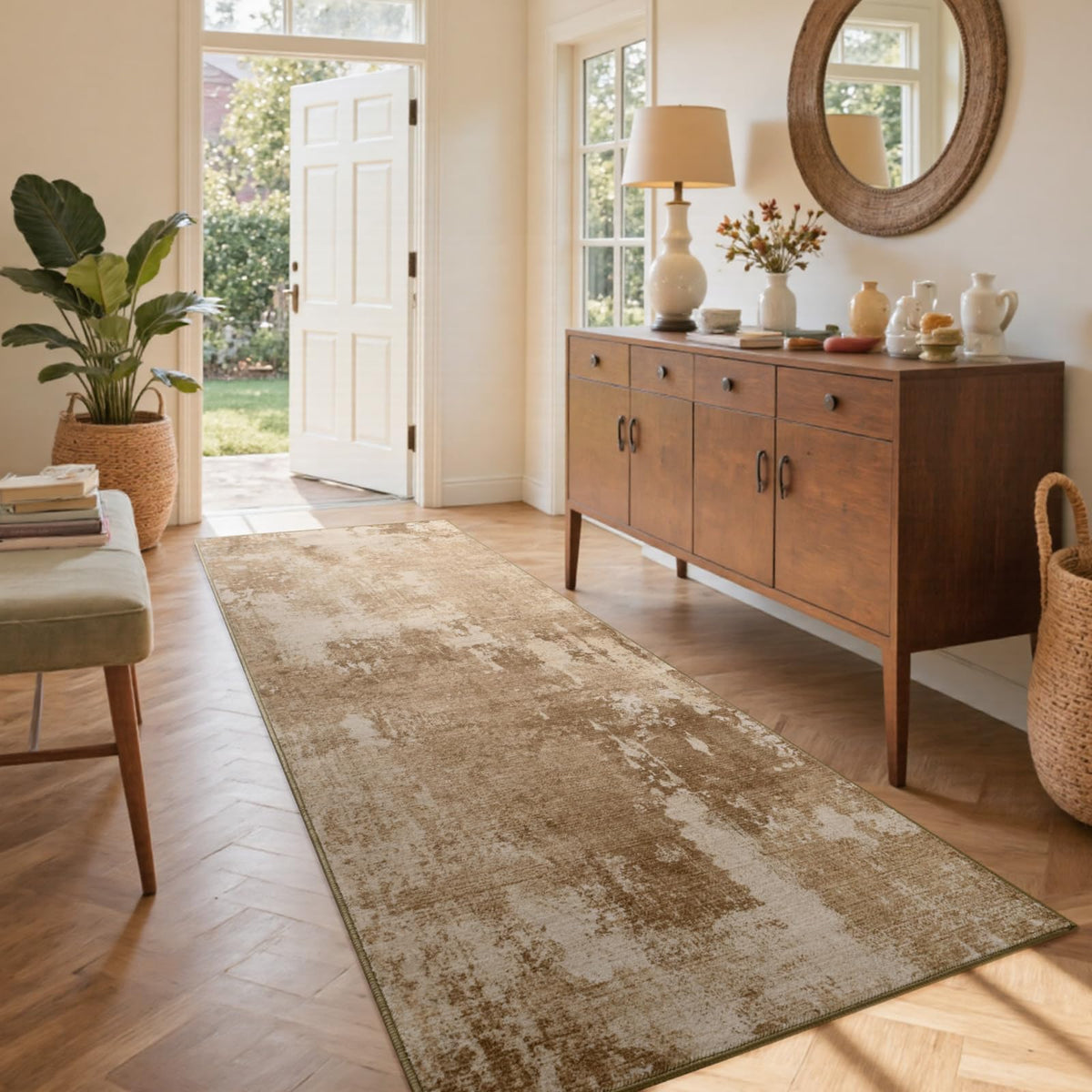 6x9 Ft Abstract Washable Area Rugs for Living Room Blue