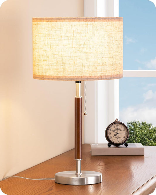 EDISHINE Mid Century Table Lamp, Pull Chain Switch, Bedroom, Living Room