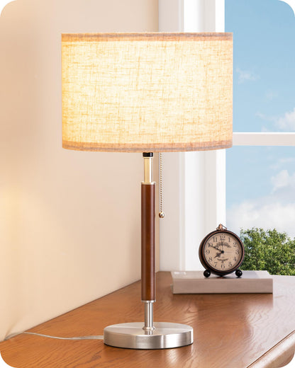 EDISHINE Mid Century Table Lamp, Pull Chain Switch, Bedroom, Living Room