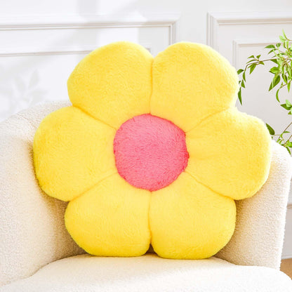 Kcvvcr Pink Flower Pillow, Cute Decorative Flower Shaped Throw Pillow with Faux Rabbit Fur, 14.9" Soft Flower Plush Throw Pillow Floor Pillows Room Décor for Bedroom Living Room