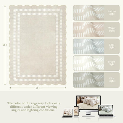 Area Rugs 5x7 Living Room Washable Modern Rug, Neutral Beige Soft Non Slip Rugs Ultra-Thin Indoor Carpet for Bedroom Dining Room Nursery Home Office