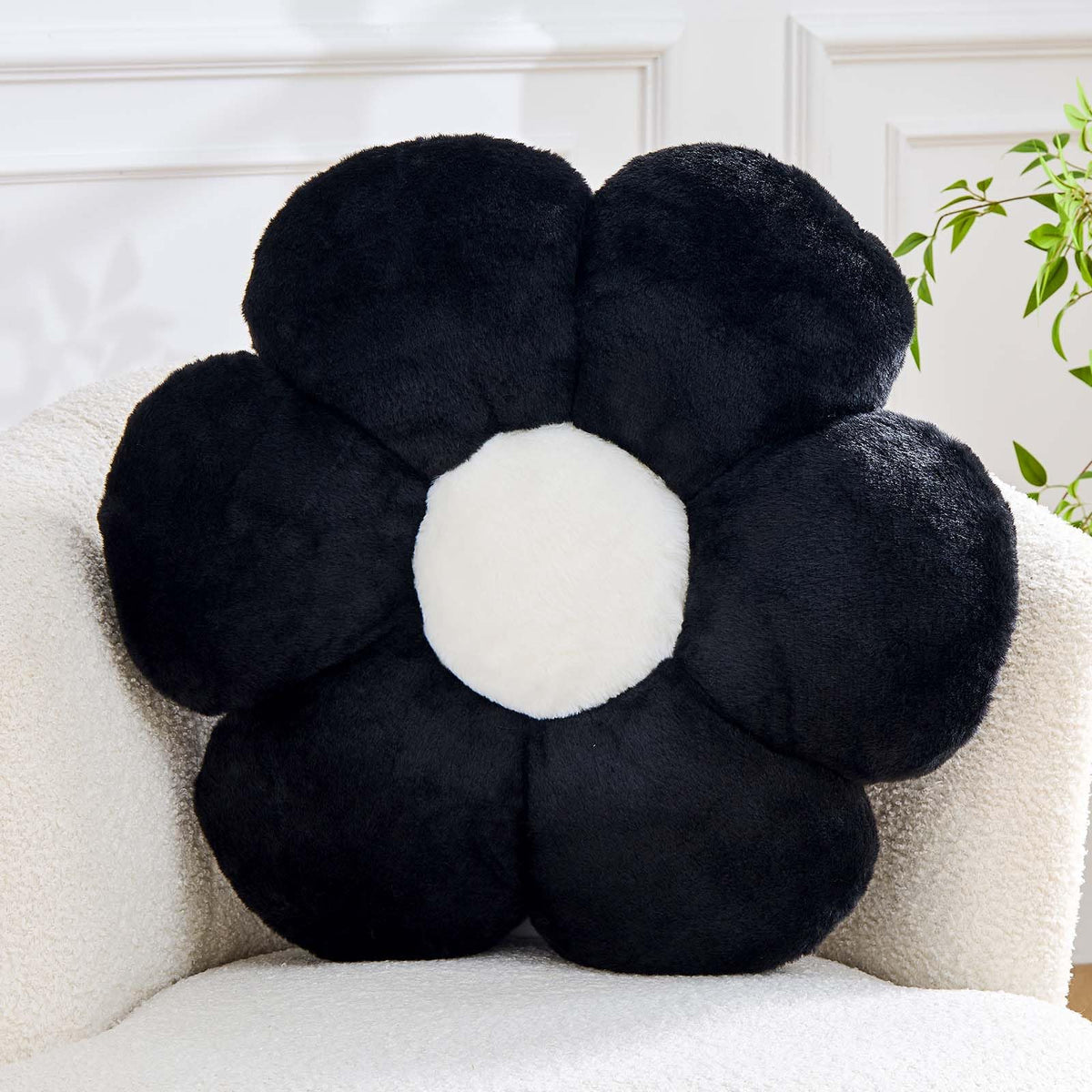 Kcvvcr Pink Flower Pillow, Cute Decorative Flower Shaped Throw Pillow with Faux Rabbit Fur, 14.9" Soft Flower Plush Throw Pillow Floor Pillows Room Décor for Bedroom Living Room