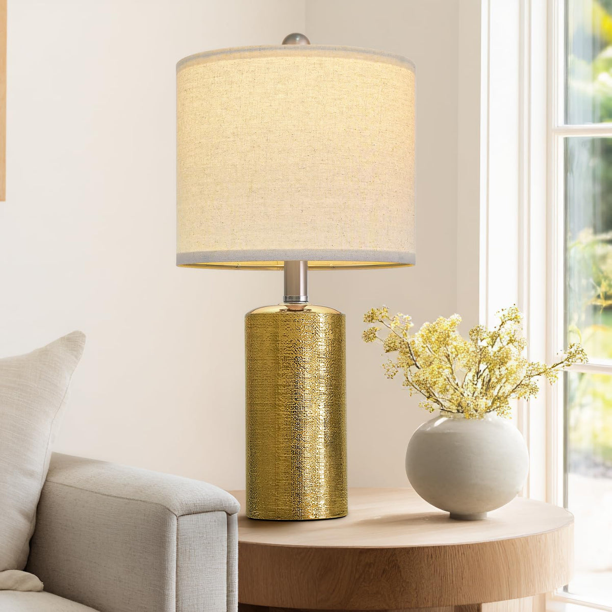 20.25" Small Single Table Lamp for Bedroom Modern Ceramic Nightstand Lamp