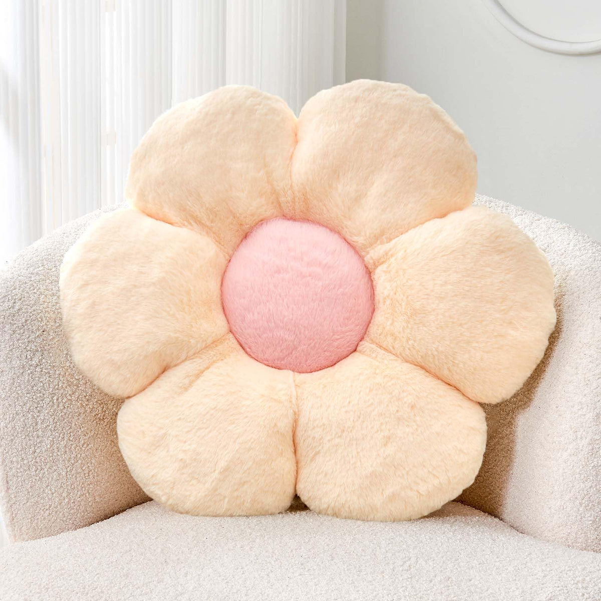 Kcvvcr Pink Flower Pillow, Cute Decorative Flower Shaped Throw Pillow with Faux Rabbit Fur, 14.9" Soft Flower Plush Throw Pillow Floor Pillows Room Décor for Bedroom Living Room
