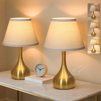 Touch Table Lamp for Bedroom Set of 2, 3-Way Dimmable Bedside Lamp for Nightstand, 17” Modern Metal Desk Lamp with Linen Shade for Living Room, Kids Reading, Dorm, Home Office Decor, Bulb Included