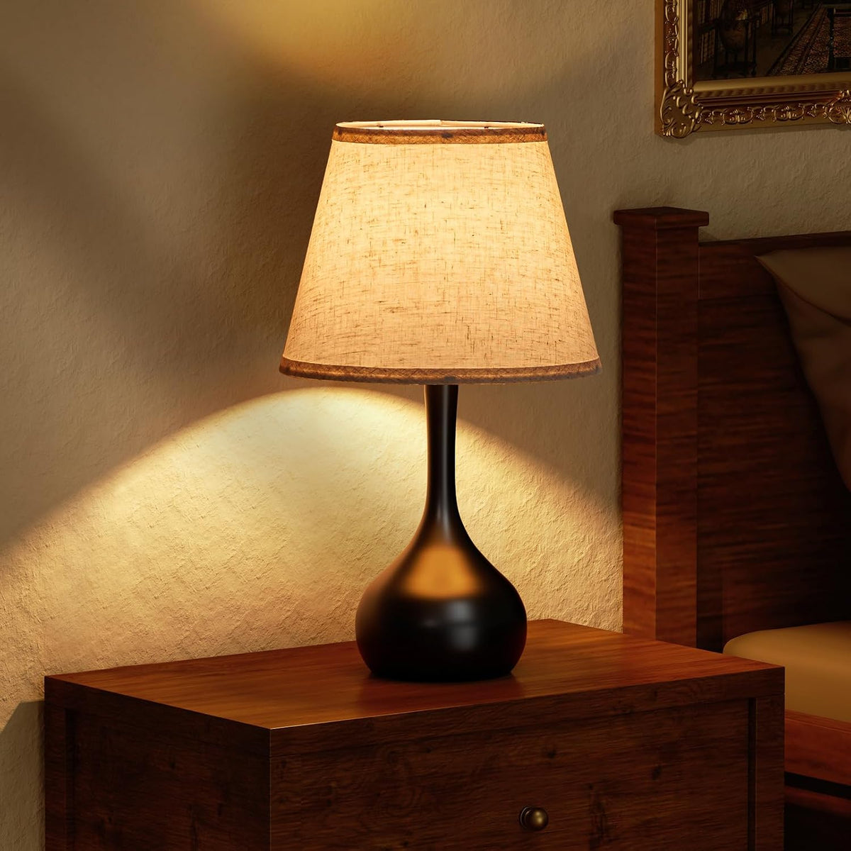 ONEWISH Touch Bedside Lamp, Farmhouse 3-Way Dimmable Table Lamps for Nightstand with Fabric Shade, 17.32'' Desk Lamp for Reading, Bedroom, Livingroom, Office, Corded
