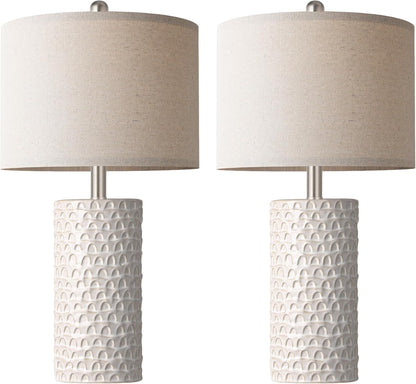 PARTPHONER 23" Modern Ceramic Table Lamp Set of 2, Table Lamps for Living Room, Rustic Farmhouse Bedside Lamps Nightstand lamp for Bedroom, White Desk Lamp for End Table Home Decor Beige