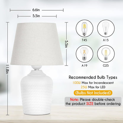 11.8’’ Small Table Lamps Set of 2 for Bedroom Kid’s Room, Beige & White