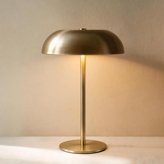 Portable LED Mushroom Table Lamp, Cordless Gold Table Lamp with 3 Color Stepless Dimming, Touch Control, Adjustable Height, Touch Lamp for Nightstand, Bedroom, Coffee Table, Bar, Restaurant (Golden)