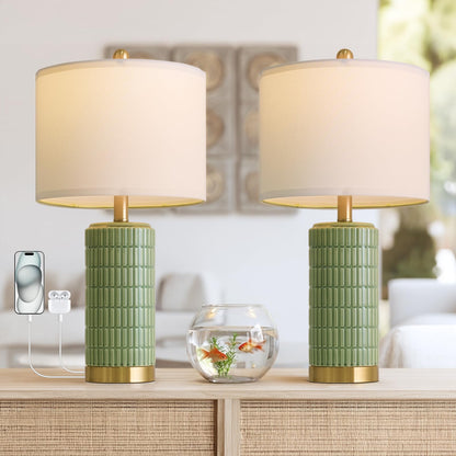 PoKat 20.75" Small Modern Ceramic Table Lamps Set of 2 for Bedroom, White