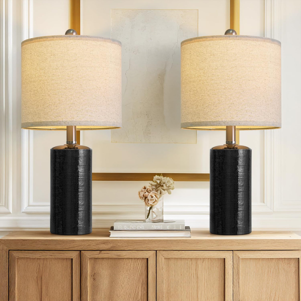 20.25" Small Single Table Lamp for Bedroom Modern Ceramic Nightstand Lamp