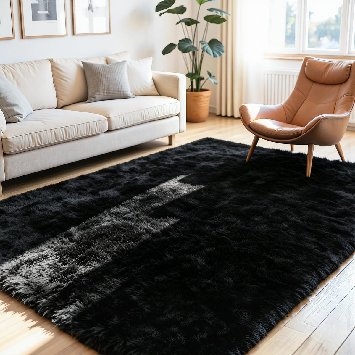 8x10 Fluffy Area Rug for Living Room: Non-Slip Grey Camel Bedroom Carpet