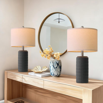 PoKat 23'' Bedside Table Lamp for Bedroom Nightstands, Modern Ceramic Decor
