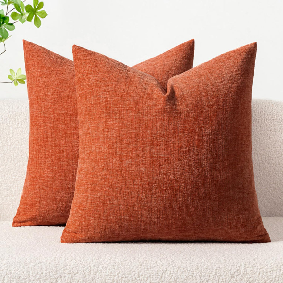 MIULEE Soft Chenille Fall Throw Pillow Covers Burnt Orange 18x18 Pack of 2
