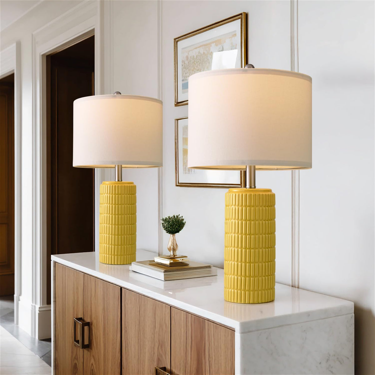 PoKat 23'' Bedside Table Lamp for Bedroom Nightstands, Modern Ceramic Decor