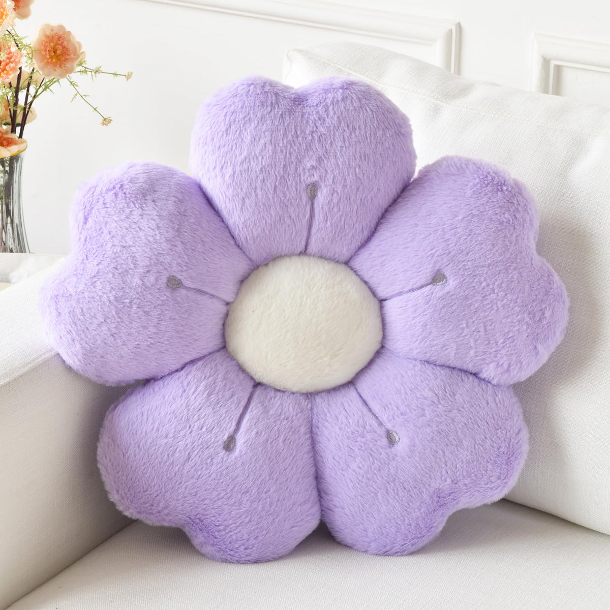 Flower Pillow, Cute Daisy Decorative Throw Pillows, White, 15 Inches