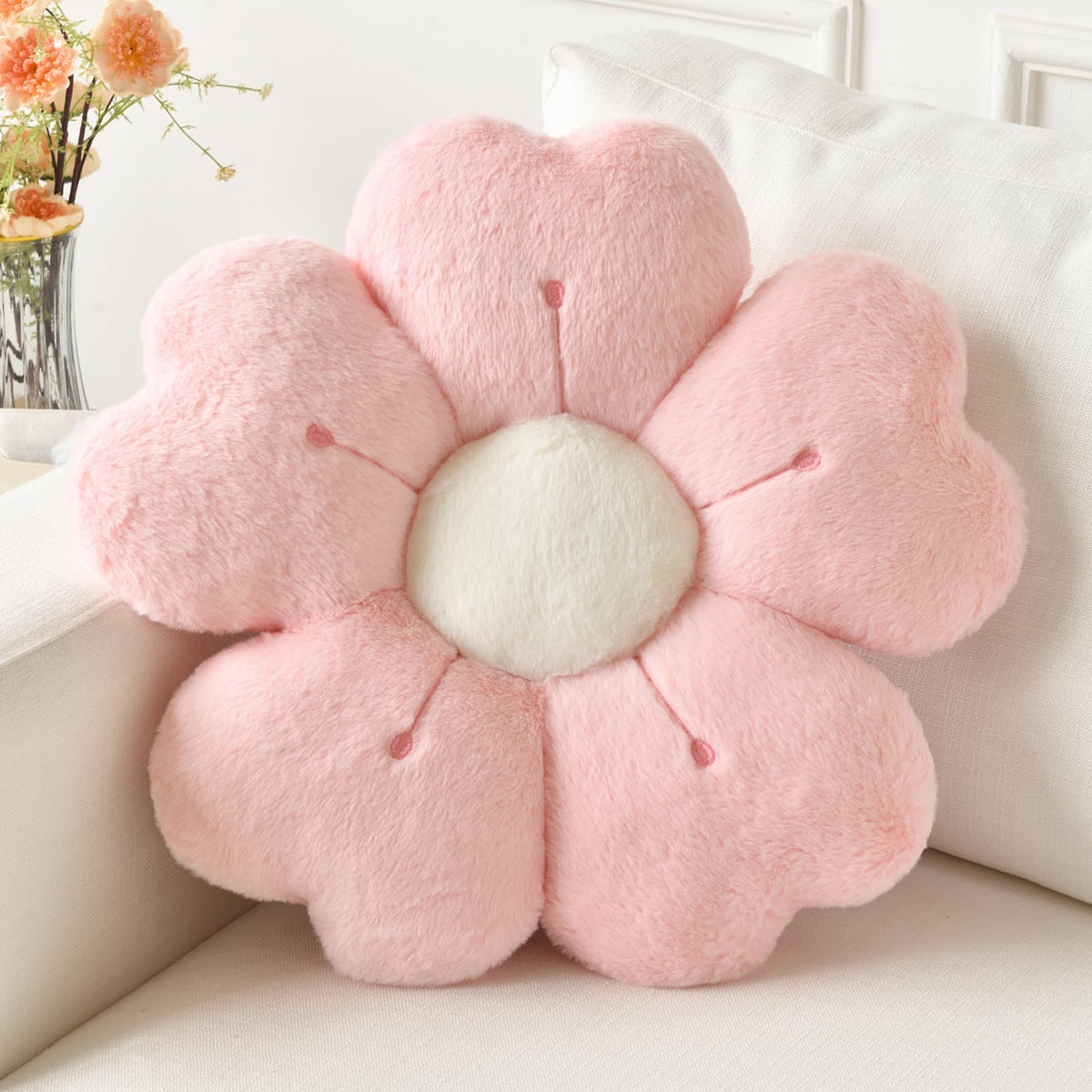 Flower Pillow, Cute Daisy Decorative Throw Pillows, White, 15 Inches