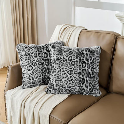 Cheetah Print Faux Fur Fluffy Pillowcases,Plush Soft Throw Pillow Covers, Fuzzy Decorative Leopard Print Pillow Cases, Furry Brown Leopard Cushion Covers for Couch Sofa-18x18 inch Set of 2