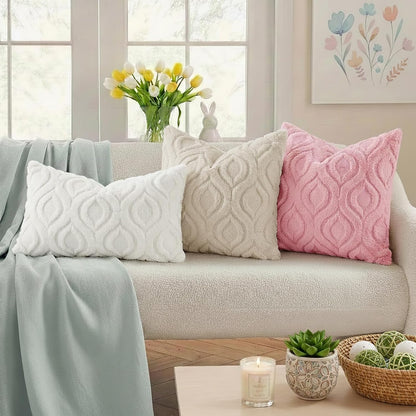 decorUhome Faux Fur Plush Soft Beige Throw Pillow Covers 18x18 Set of 2