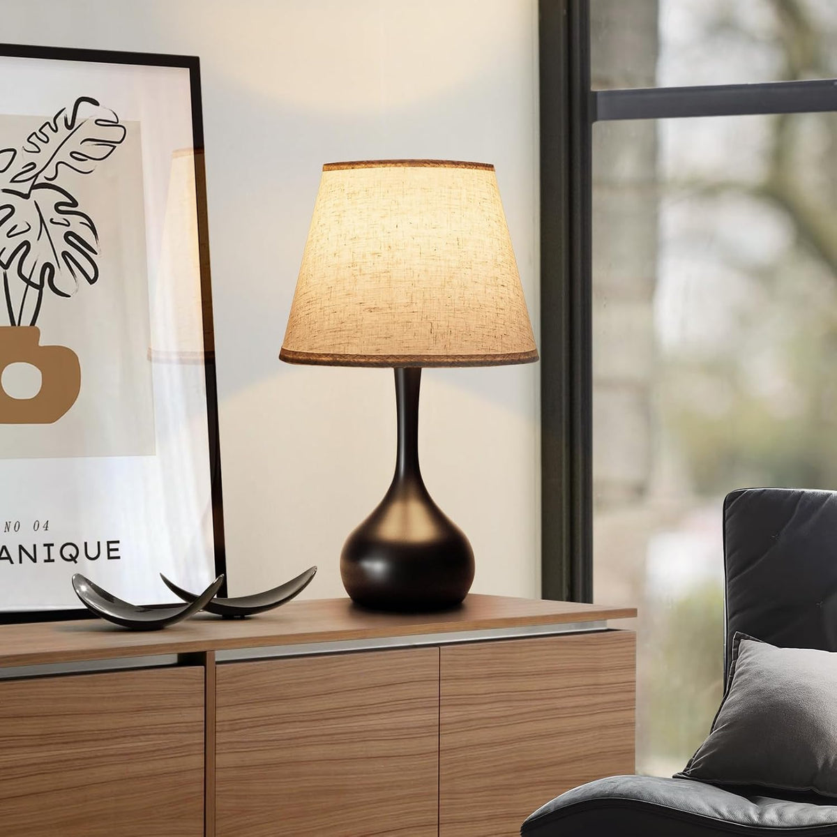 ONEWISH Touch Bedside Lamp, Farmhouse 3-Way Dimmable Table Lamps for Nightstand with Fabric Shade, 17.32'' Desk Lamp for Reading, Bedroom, Livingroom, Office, Corded