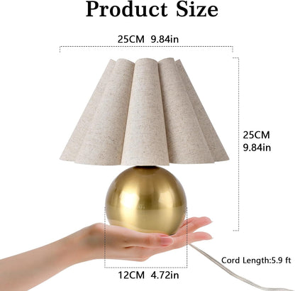Gold Small Bedside Table Lamp for Bedroom, Brass Gold Bedroom Lamps for Nightstand, Cute Mini Table Lamps for Small Spaces with Scalloped Shade for Kitchen Counter, Bookshelf, Living Room, Kids Dorm