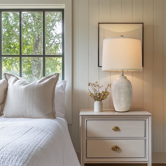USumkky 24 inch Vintage Ceramic Table Lamp with 5FT Cord - Single Farmhouse Rustic Bedside Lamp with Natural Textured Finish, Nightstand Lamps for Living Room, Bedroom, End Table Beige