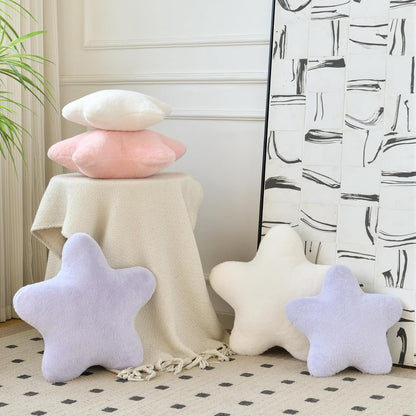 Star Pillow, Decorative Throw Pillows for Bed Couch, 15" Star Shaped Pillow Plush Floor Cushions Room Decor Pillow with Soft Faux Rabbit Fur for Sofa Bedroom Living Room