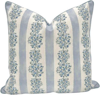 Jillien Harbor “The Camille” Floral Block Print Pillow Cover – Soft Blue and White Decorative Throw Pillow Cover – Grandmillennial Home Decor, 20" x 20"