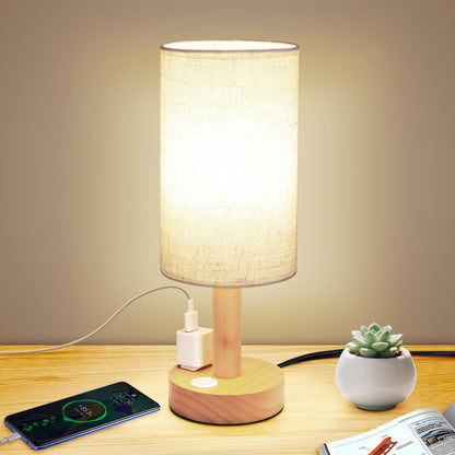 Small Bedside Night Table Lamp for Bedroom, Minimalist Nightstand Lamp with Round Fabric Linen Shade, Study Reading Desk Lamp for Kids Room, Living Room, College Dorm, Home, Office