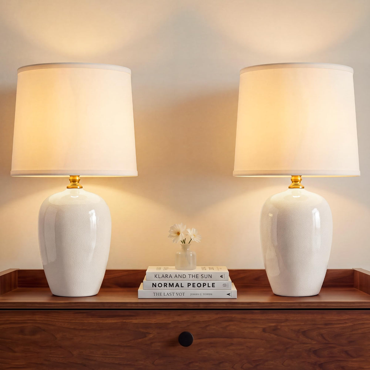 Dawnwake 19.1" Ceramic Table Lamps Set of 2 for Bedroom Living Room,Cream