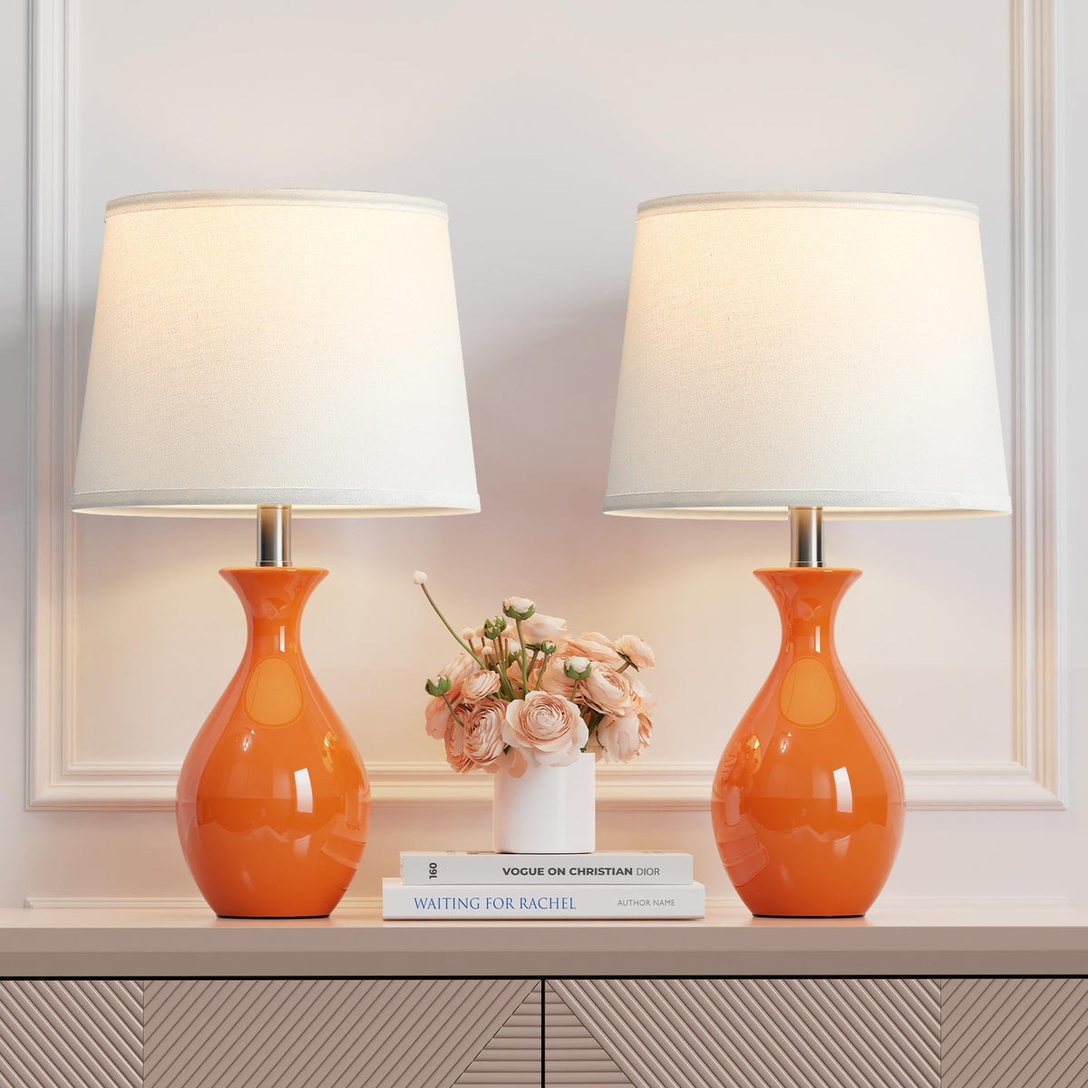 PARTPHONER Table Lamp Set of 2, Modern Ceramic Bedside Lamps for Night Stands, Classic Small Lamp Nightstand Lamp for Bedroom Living Room Desk End Table Rocker Swtich White