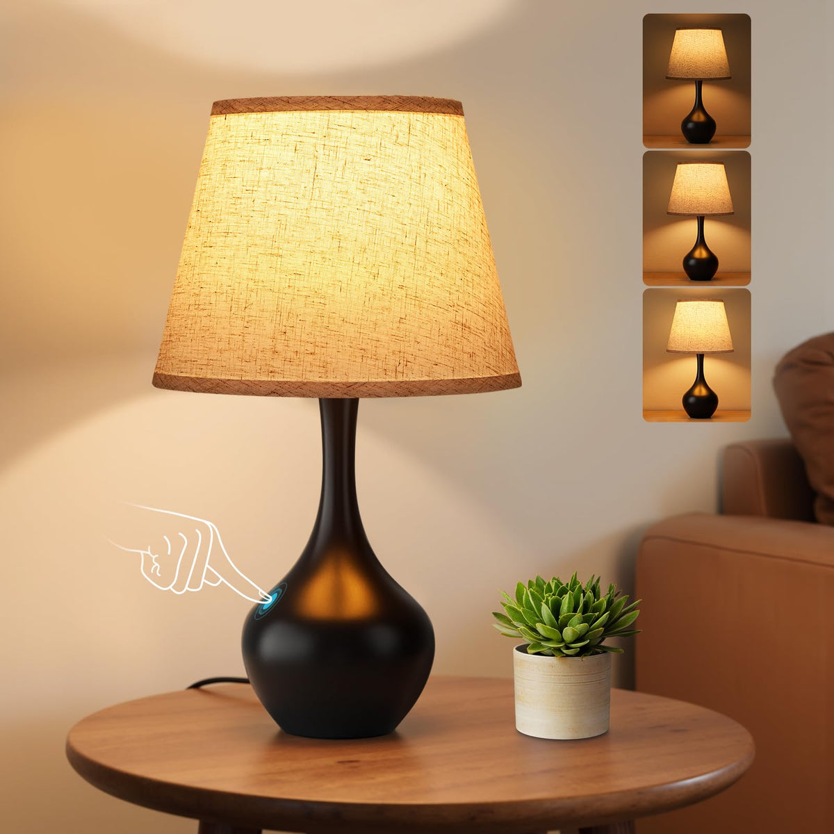 16.1" Touch Table Lamp for Nightstand, 3 Way Dimmable Small Bedroom Lamp