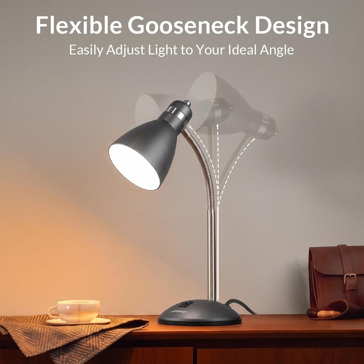 LEPOWER Metal Desk Lamp, Adjustable GooseNeck Reading Light for Bedroom