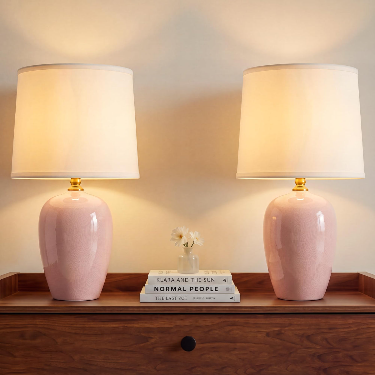 Dawnwake 19.1" Ceramic Table Lamps Set of 2 for Bedroom Living Room,Cream