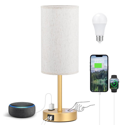 Fenmzee Bedside Table Lamp for Bedroom - Dimmable Touch, USB A+C, AC Outlet