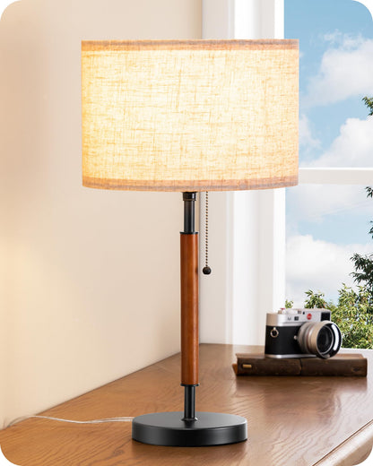 EDISHINE Mid Century Table Lamp, Pull Chain Switch, Bedroom, Living Room