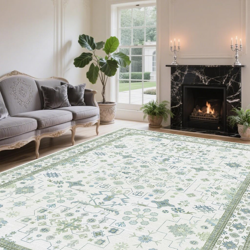 8x10 Washable Area Rugs for Living Room (Charcoal Blush Ivory)