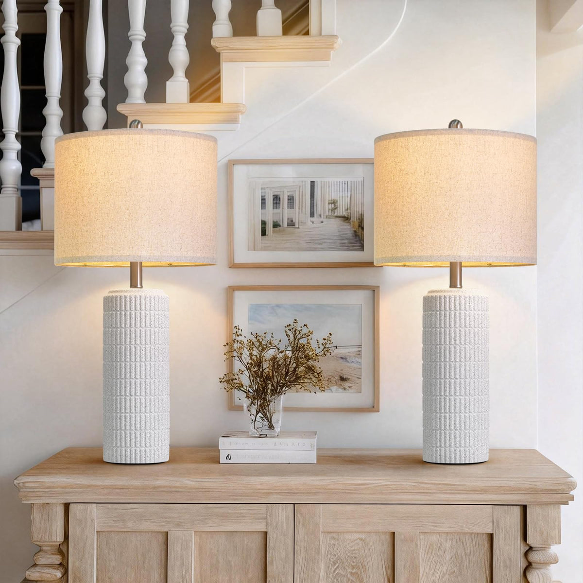 PoKat 23'' Bedside Table Lamp for Bedroom Nightstands, Modern Ceramic Decor