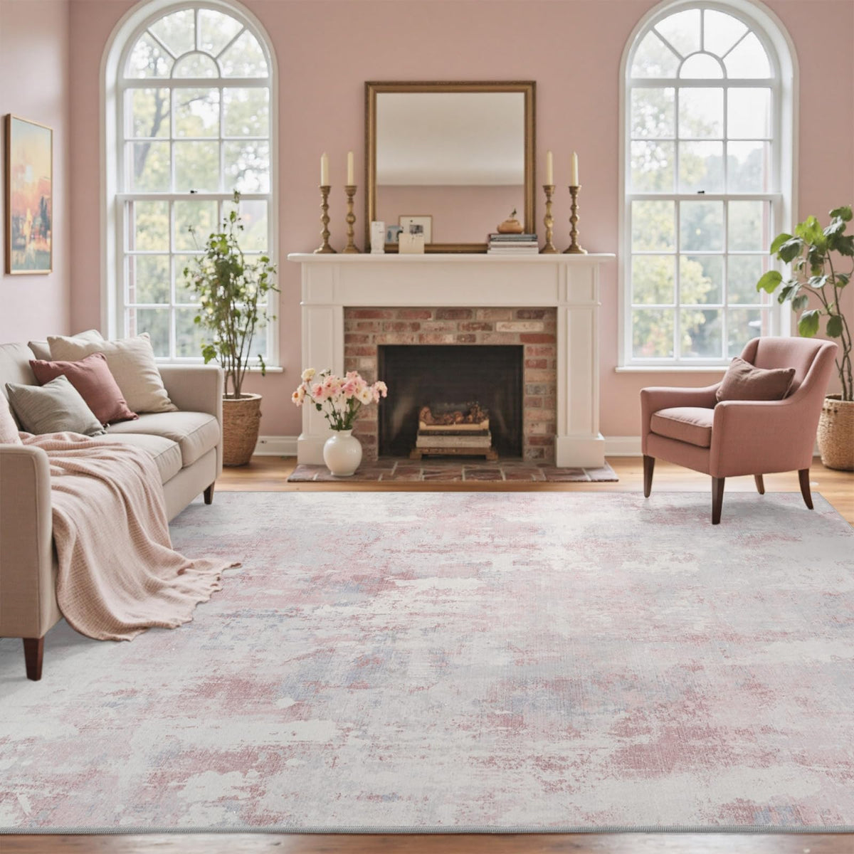 6x9 Ft Abstract Washable Area Rugs for Living Room Blue