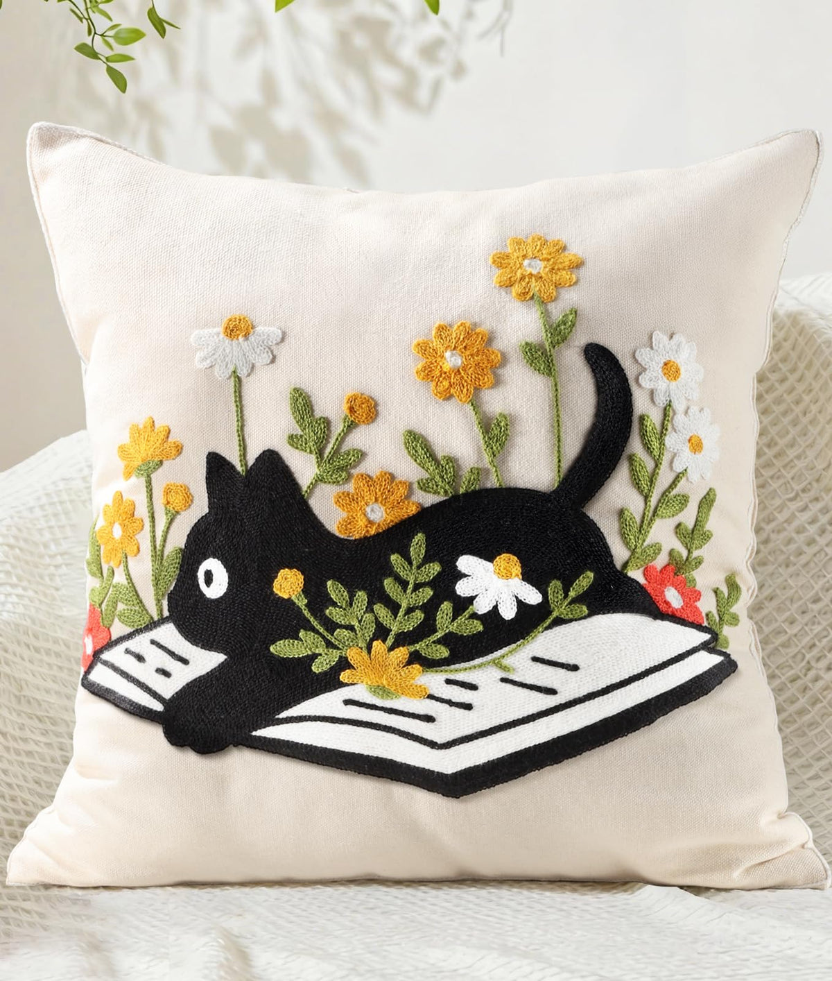 Animal Embroidered Throw Pillow Cover 18x18 Inch, Floral Birds