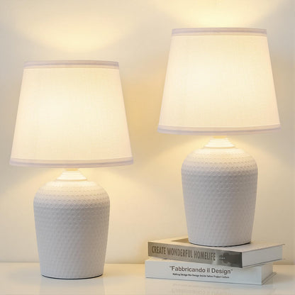 11.8’’ Small Table Lamps Set of 2 for Bedroom Kid’s Room, Beige & White