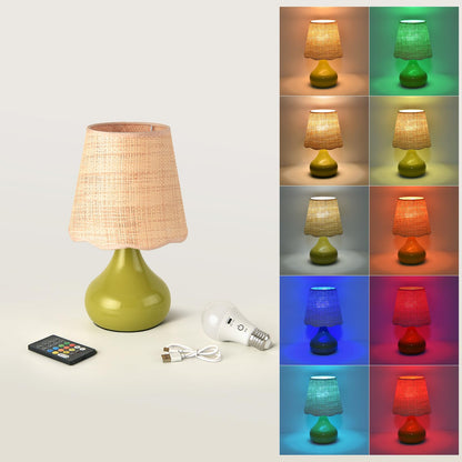 Ziqqeelam Brown Small Bedside Table Lamp for Bedroom, Farmhouse Bedroom Lamps for Nightstand, Rattan Lamp Shade Table Lamps for Small Spaces for Kitchen Counter, Home Office, Living Room, Kids Dorm