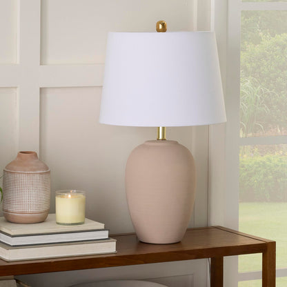 Nourison Home 23" Greyish Brown Earth Tone Rustic Farmhouse Ceramic Table Lamp for Bedroom, Living Room, Dining, Office, with Beige Linen Shade