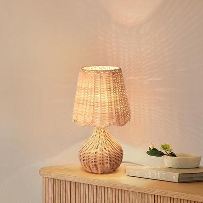 Ziqqeelam Brown Small Bedside Table Lamp for Bedroom, Farmhouse Bedroom Lamps for Nightstand, Rattan Lamp Shade Table Lamps for Small Spaces for Kitchen Counter, Home Office, Living Room, Kids Dorm