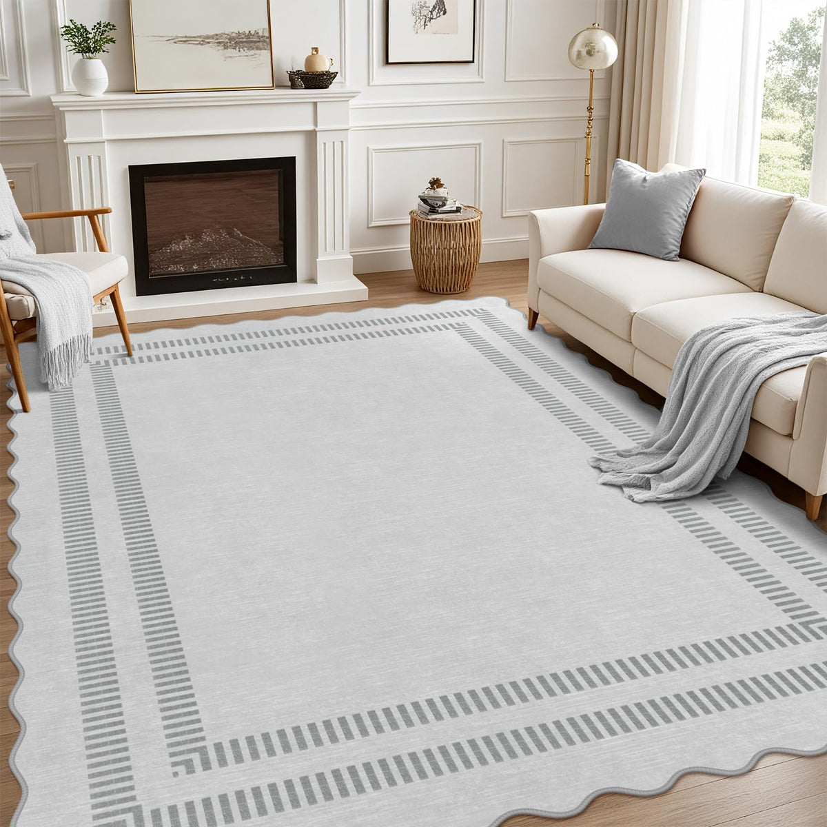 Area Rugs 5x7 Living Room Washable Modern Rug, Neutral Beige Soft Non Slip Rugs Ultra-Thin Indoor Carpet for Bedroom Dining Room Nursery Home Office