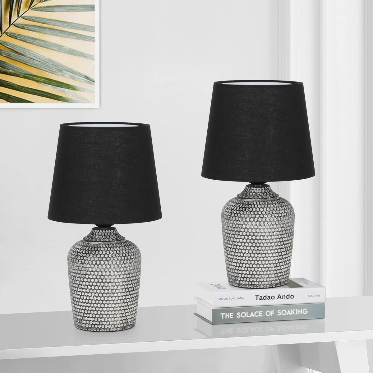 11.8’’ Small Table Lamps Set of 2 for Bedroom Kid’s Room, Beige & White