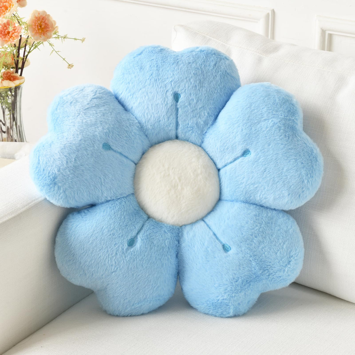 Flower Pillow, Cute Daisy Decorative Throw Pillows, White, 15 Inches