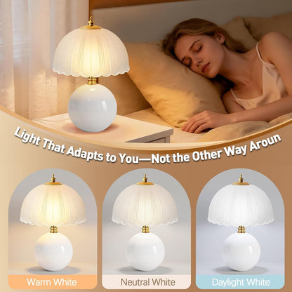 LONRISWAY Mushroom Table Lamp for Bedroom, Small Bedside Ceramic lamp for Living Room Nightstand, Cute Mini Modern Mid-Century Style Lamp, Unique Aesthetic Home Decor Lighting