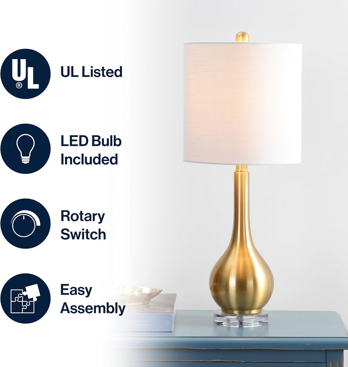 JONATHAN Y Dylan Teardrop LED Table Lamp 25", Brass Gold