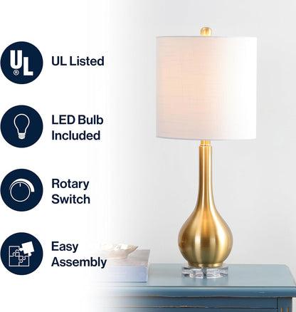 JONATHAN Y Dylan Teardrop LED Table Lamp 25", Brass Gold